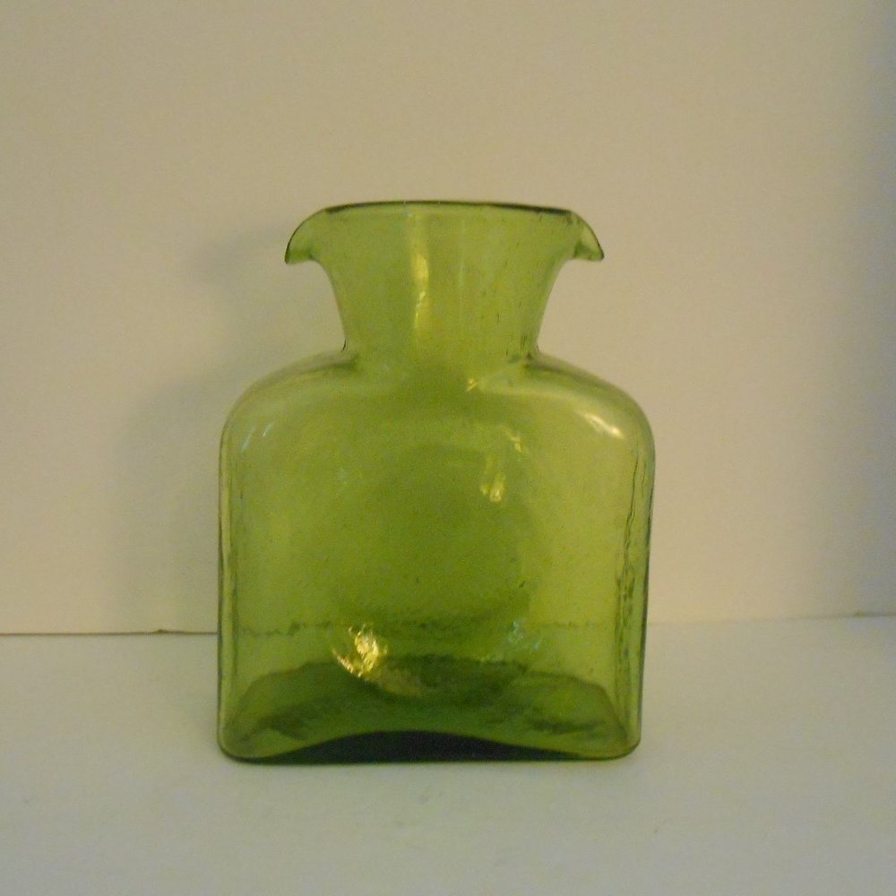 Early Vintage Blenko Seeded Glass Chartreuse Water Decanter Double Spout MCM